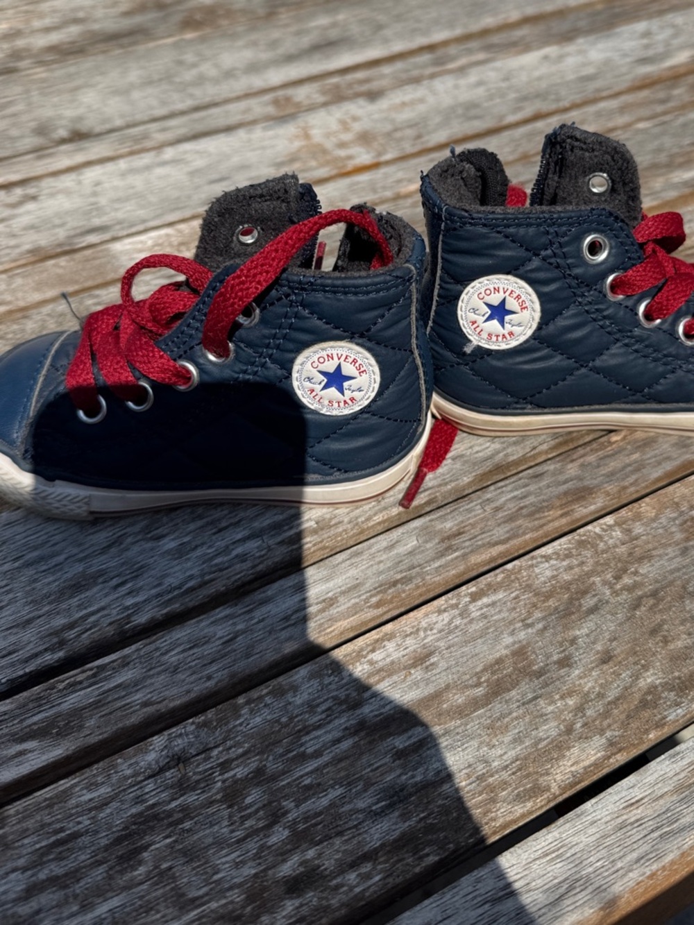 Converse baby shoes size 5 Navy Quilted High-Top Sneakers with Red Laces